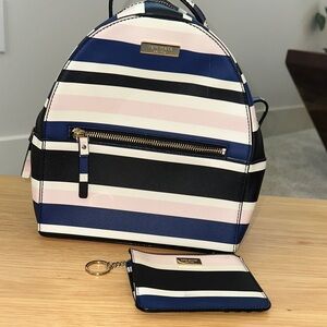 kate spade Striped Mini Backpack & Card Holder in Navy, Black & Pink